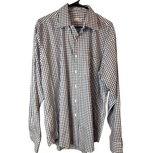 Peter Millar Crown Soft Button Down Shirt Men Large Blue White Check Long Sleeve